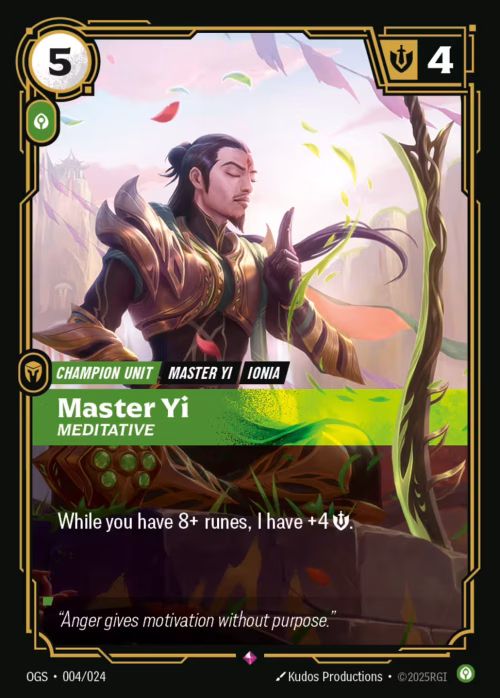 Master Yi, Meditative - Riftbound Spoiler - Proving Grounds