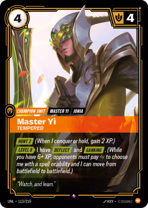 Master Yi, Tempered - Unleashed Riftbound Spoiler