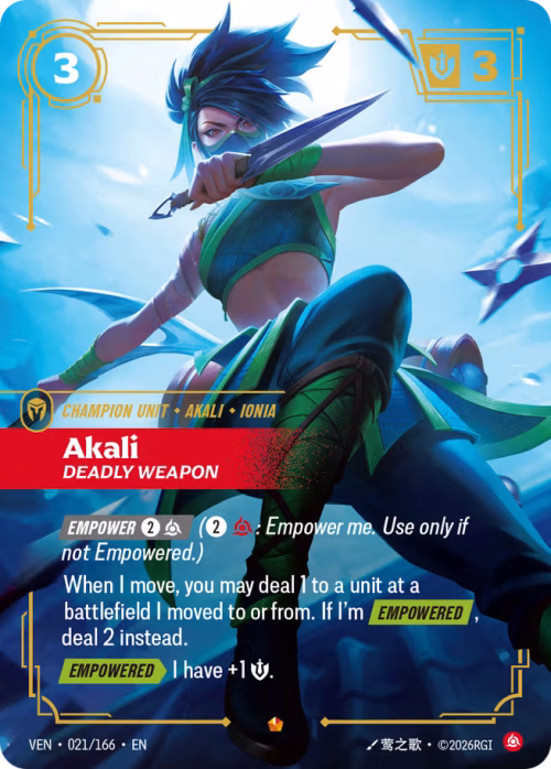Akali, Deadly Weapon - Vendetta Riftbound Spoiler